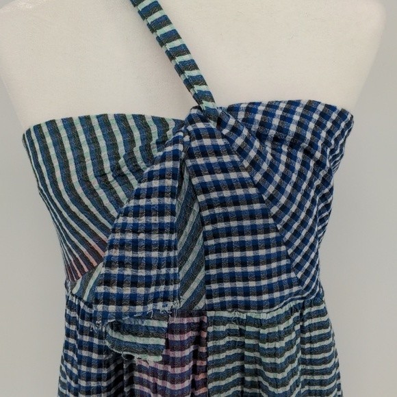 Maeve Anthropologie Waverly Gingham Plaid Blue Purple One Shoulder Dress Size 8 - Picture 6 of 15